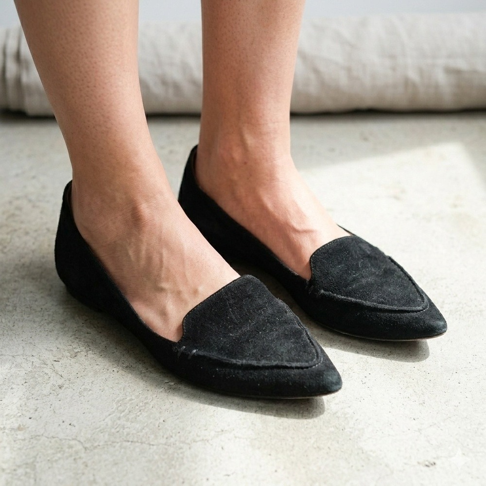 M.Gemi Stellato Flats Womens 37 Black Suede Pointed Toe Made in Italy Minimalist